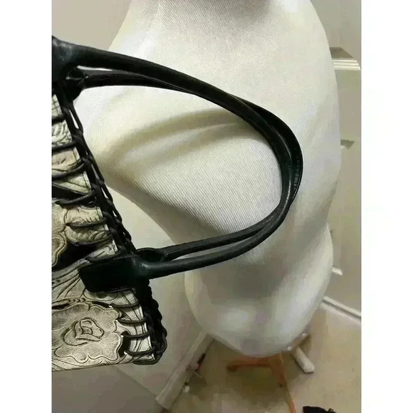 Berge Floral Leather Tooled Bag/Purse Tan Black - Picture 6 of 11